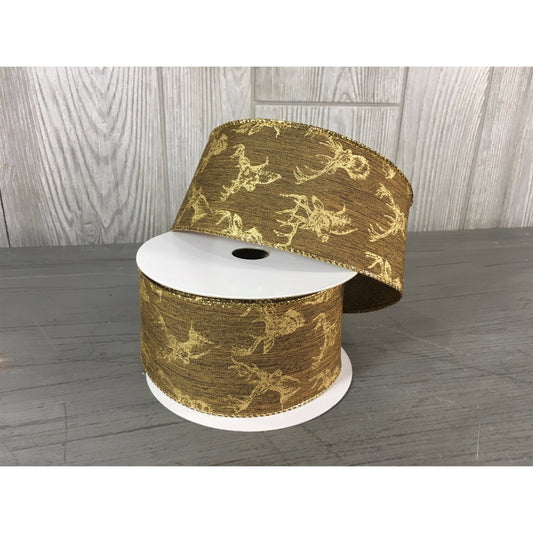 Metallic Deer Head Linen Ribbon in Brown/Gold (2.5"X10YD)