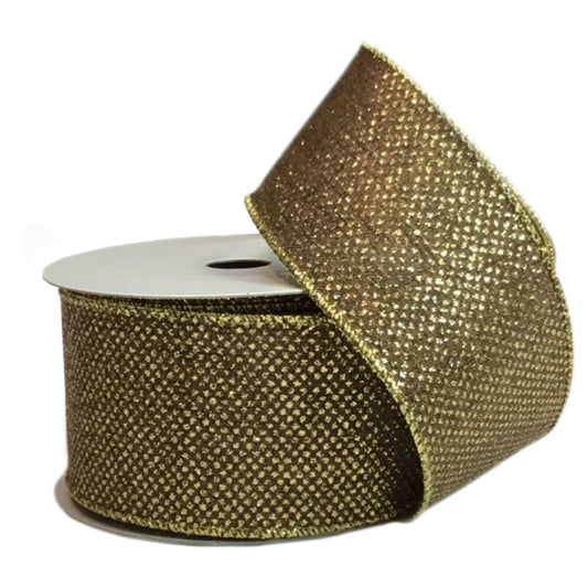2.5"X10YD Glitter Linen Ribbon in Chocolate/Gold | YT