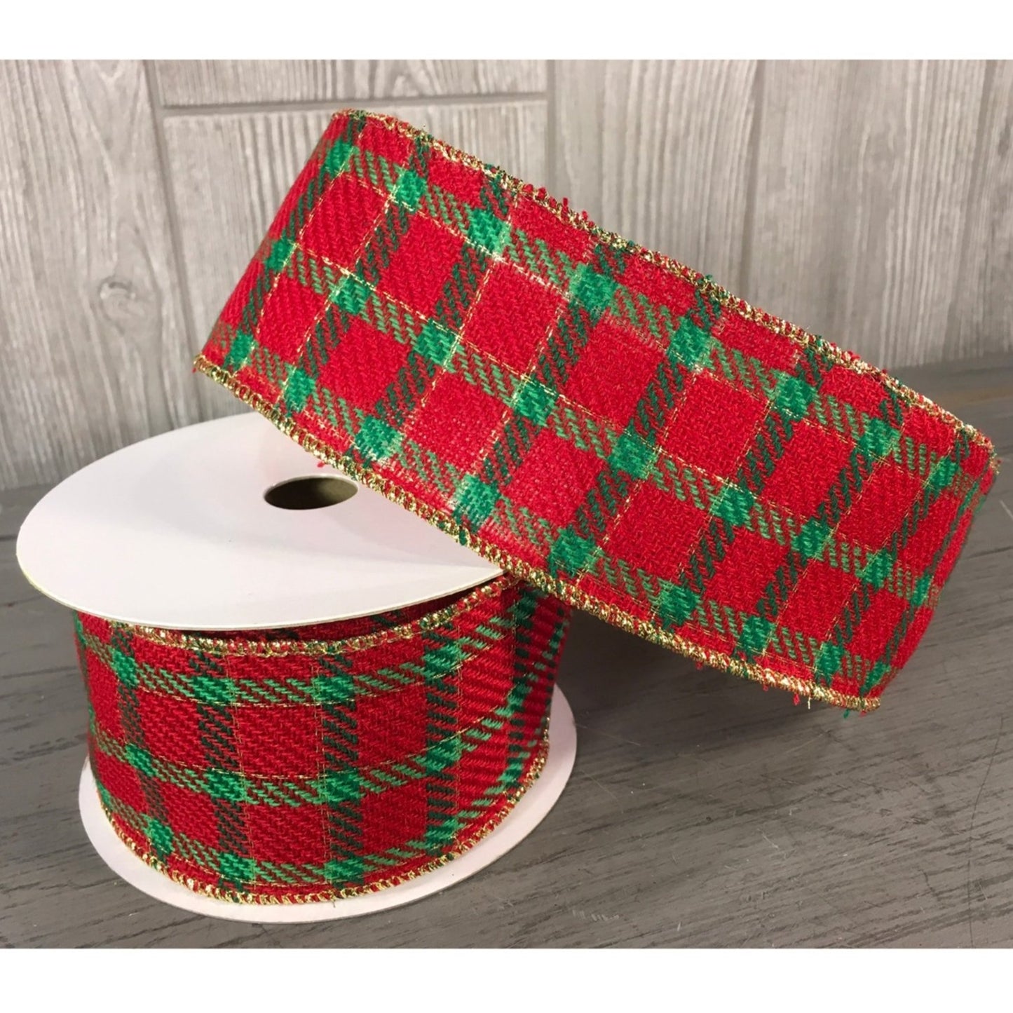 2.5"X10YD Metallic Thread Tartan Ribbon in Red/Green/Gold | YT