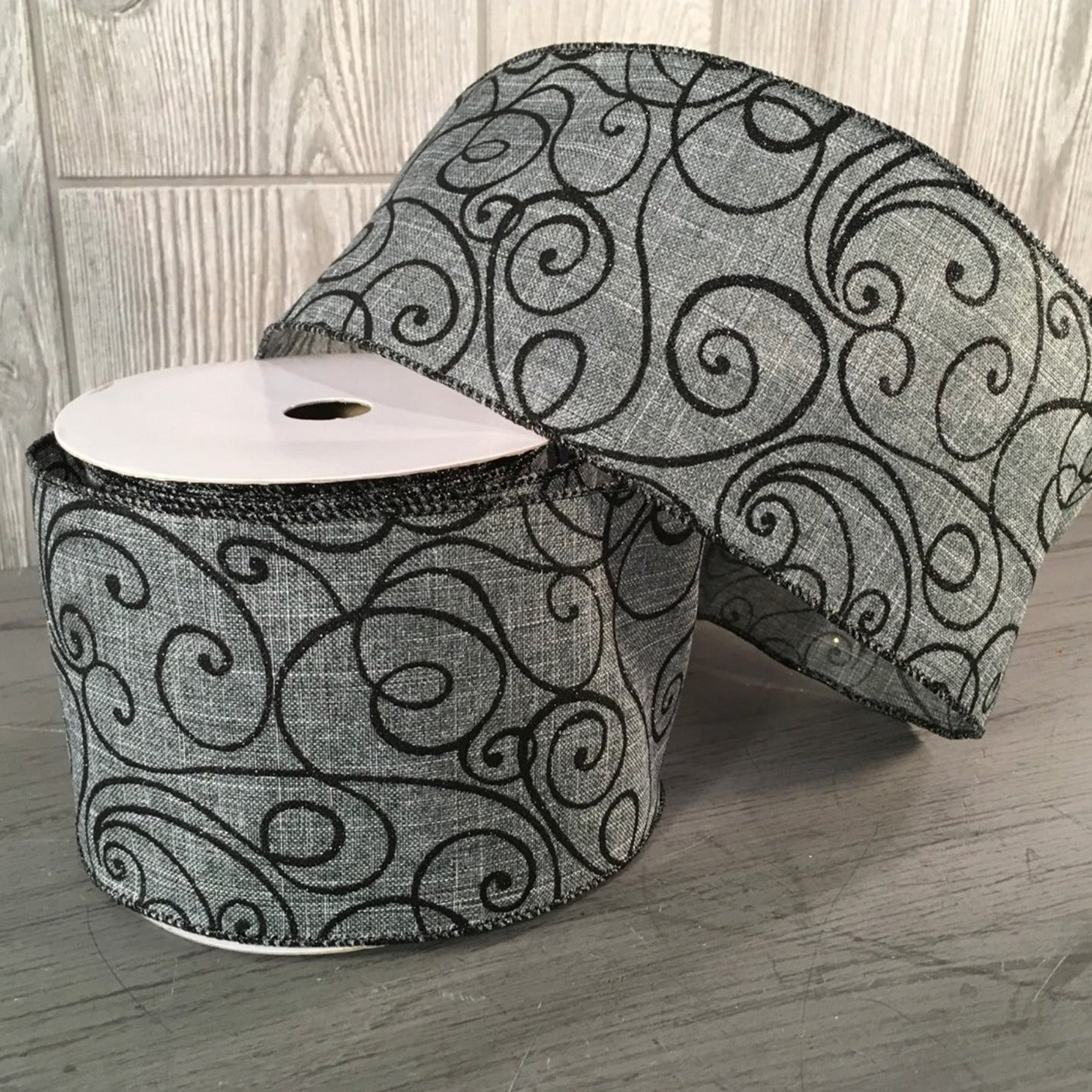 4"X10YD Swirl Ribbon in Gray/Black | YT