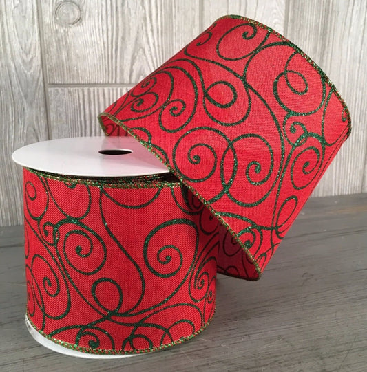 4"X10YD Swirl Ribbon in Red/Green | YT
