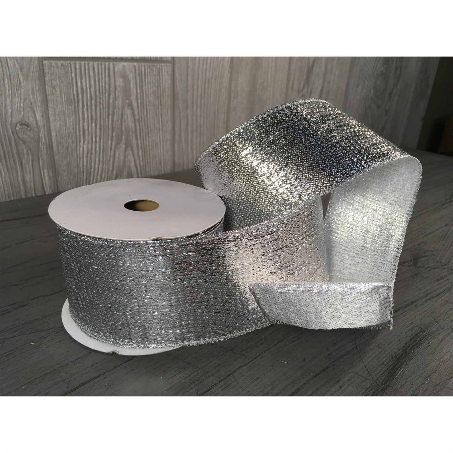 2.5"X10YD Gilded Lame Ribbon in Silver | YT