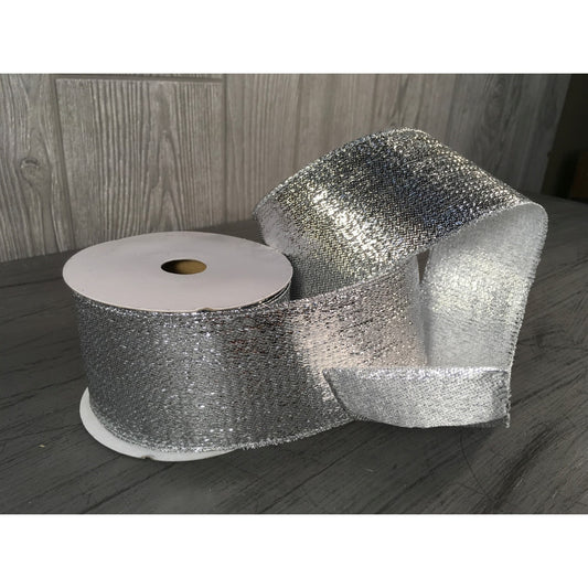 2.5"X10YD Gilded Lame Ribbon in Silver | YT