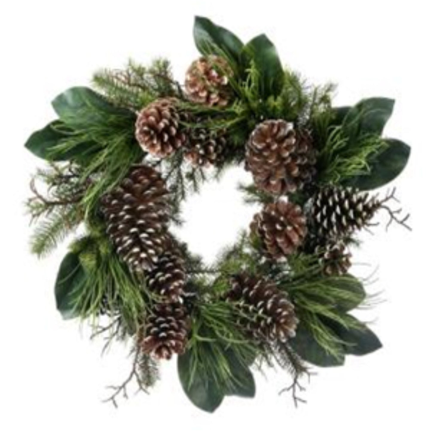 28" Mix Pine Magnolia Leaf Large Cone Wreath | H