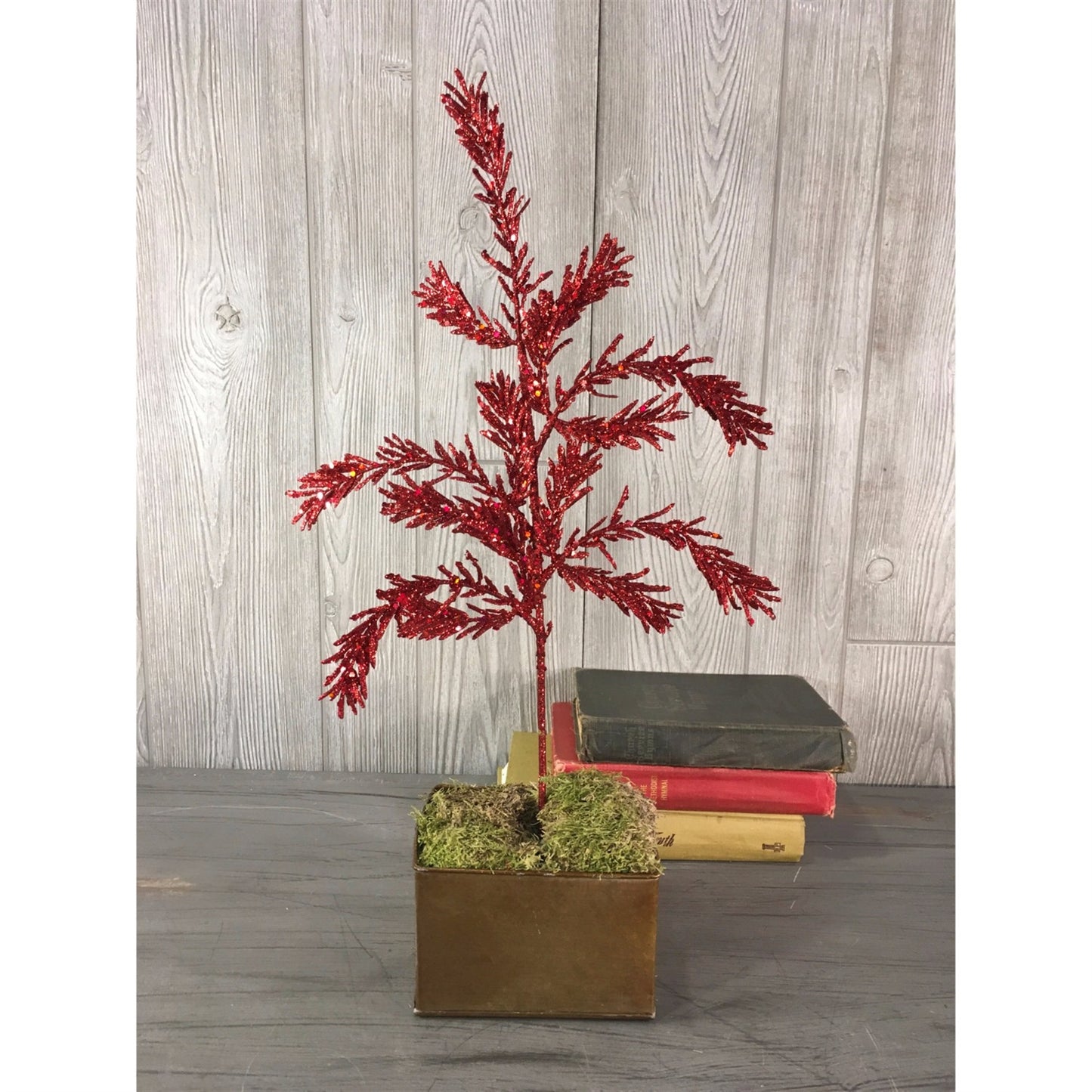 20" Glitter Pine Spray in Red | QS