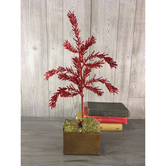 20" Glitter Pine Spray in Red | QS