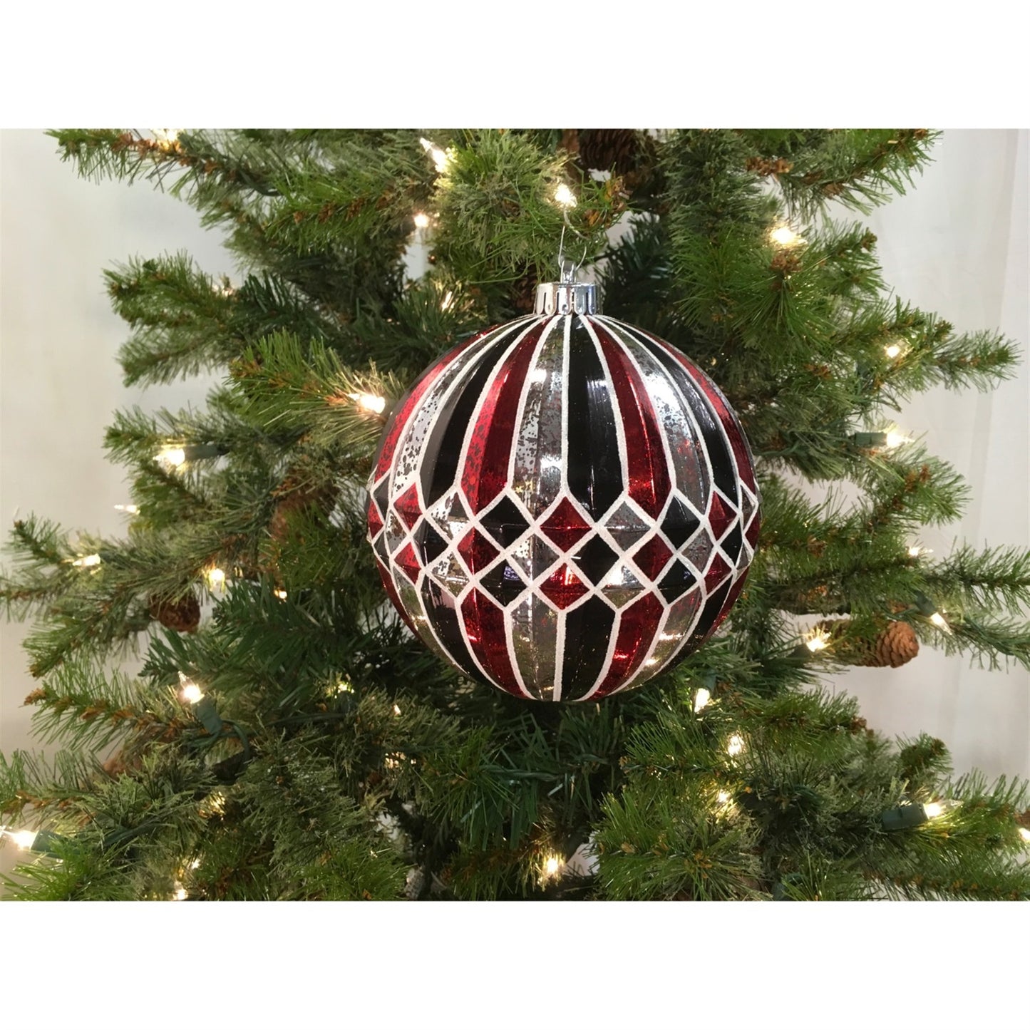 6" Mercury Harlequin Stripe Ball Ornament in Red/Silver/Black | XJ
