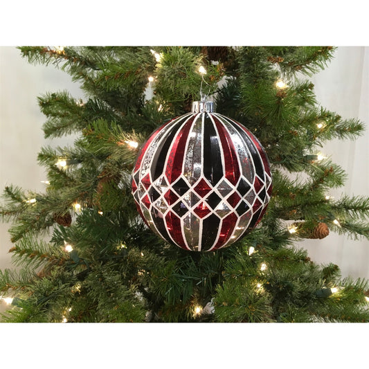 6" Mercury Harlequin Stripe Ball Ornament in Red/Silver/Black | XJ