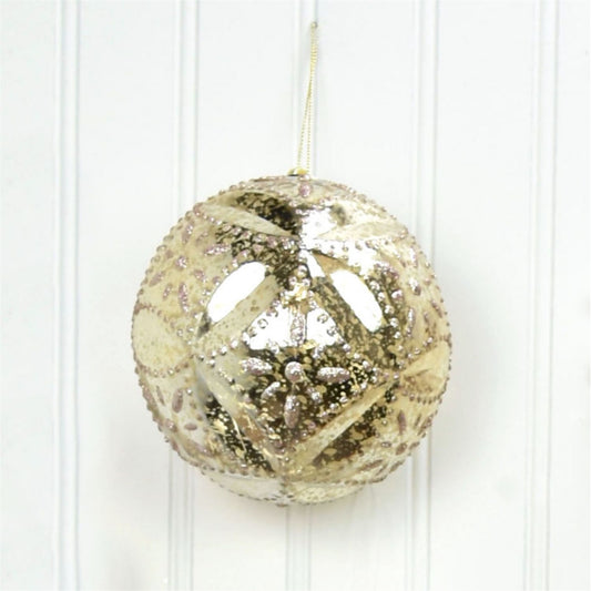 5.5" Faux Glass Medallion Ornament in Champagne | XJB