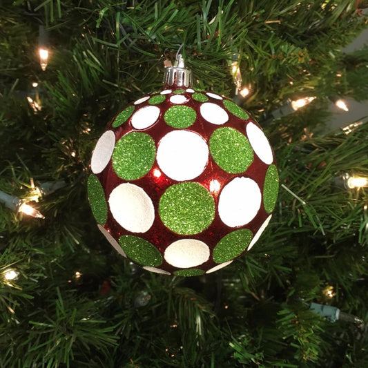4" Funky Polka Spot Mercury Ball Ornament in Red Apple White | XJB