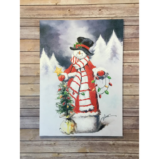 27" x 20" Snowman with Lights Oil Painting | FX