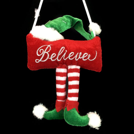 8" Velvet Hat/Leg "Believe" Pillow Ornament | MT