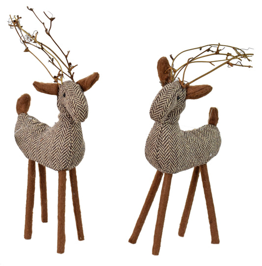 13" Tweed / Plaid Deer Ornament (2 Asst.) | MT