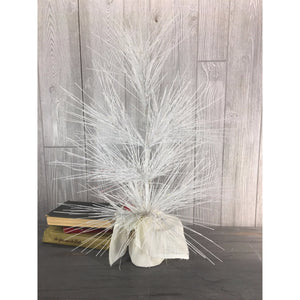 26" Glitter Lone Needle Pine Tree with Burlap Base (battery LED light pack) in White | QS