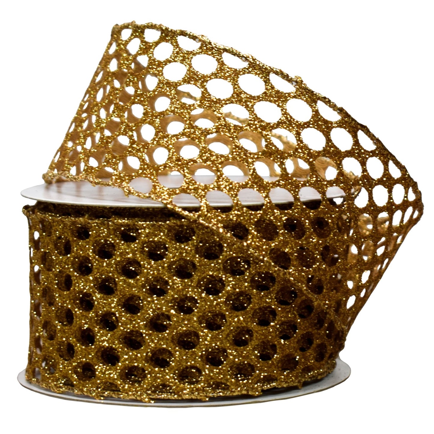 2.5" X 10YD Glitter Dot Mesh Ribbon in Gold | YT