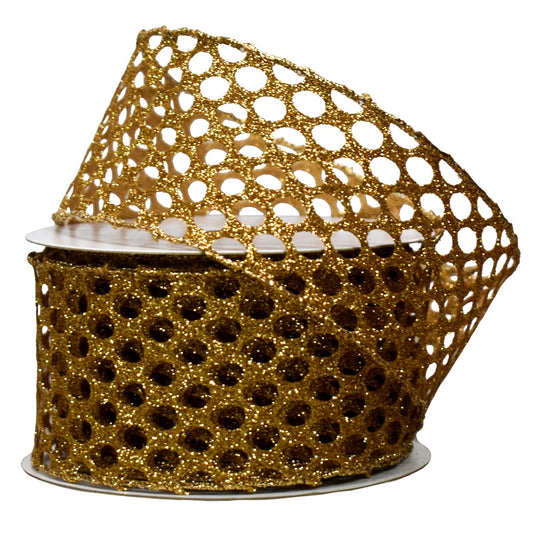 2.5" X 10YD Glitter Dot Mesh Ribbon in Gold | YT