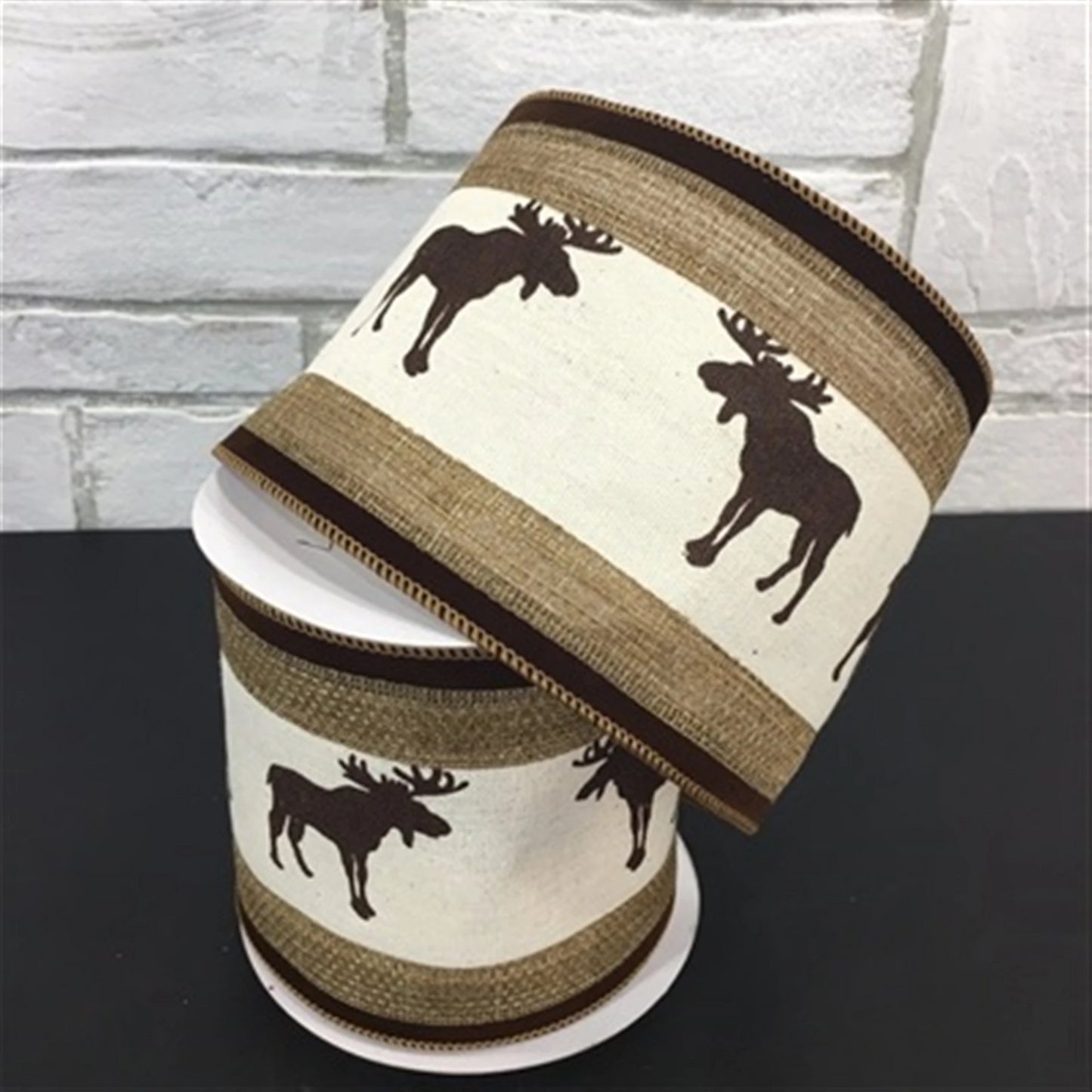 4.5" X 10YD Velvet Edge Moose Ribbon in Natural/Brown | YT