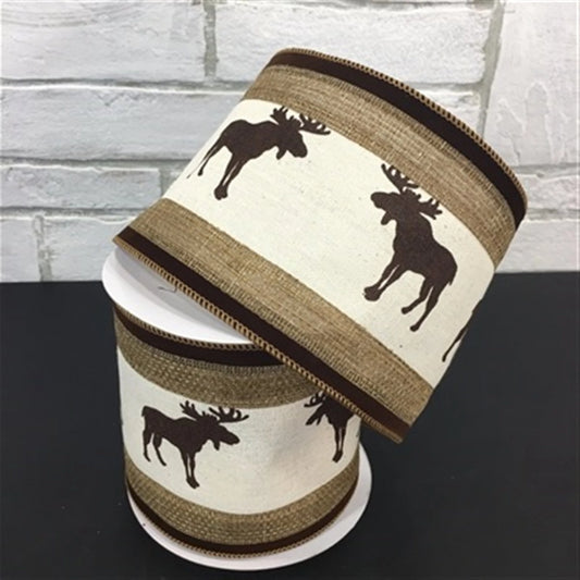 4.5" X 10YD Velvet Edge Moose Ribbon in Natural/Brown | YT