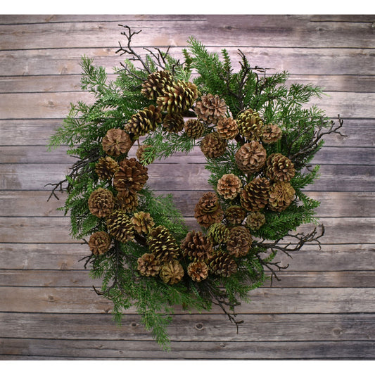 24" Hemlock Cedar Cone Wreath | H