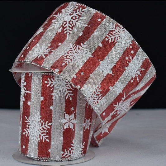 4" x 10yd Metallic Stripe / Snowflake Grossgrain Ribbon | YT