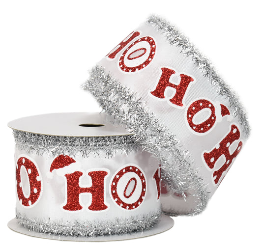 2.5" x 10yd Tinsel Edge "HO HO HO" Satin Ribbon | YT