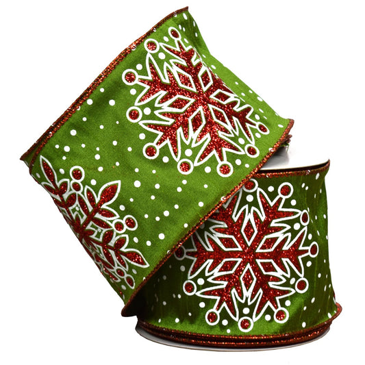 4" x 10yd Glitter Snowflake Ribbon | YT