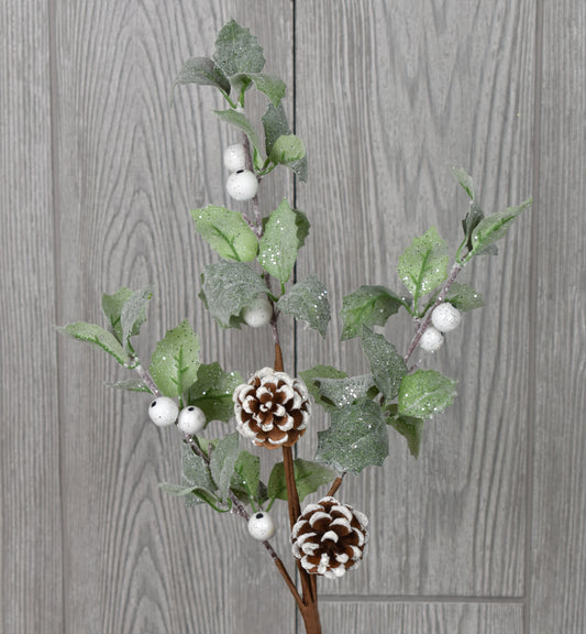 22" Frosted Leaf Berry Cone Spray in Frosted Green | QD