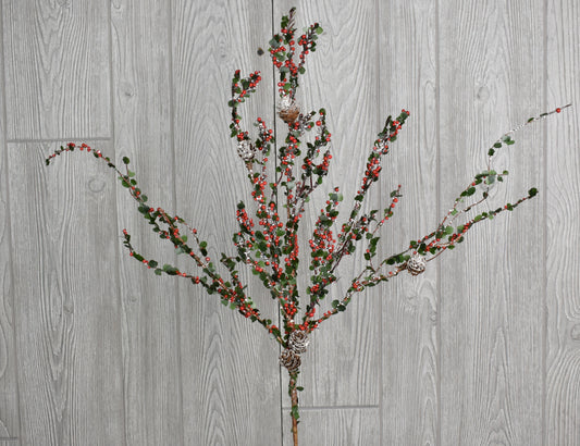 27" Frosted Mini Berry Leaf Spray in Frosted Red Green | QD