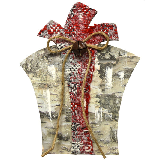 10" Plaid Sweater Fabric Gift Box Ornament | BF