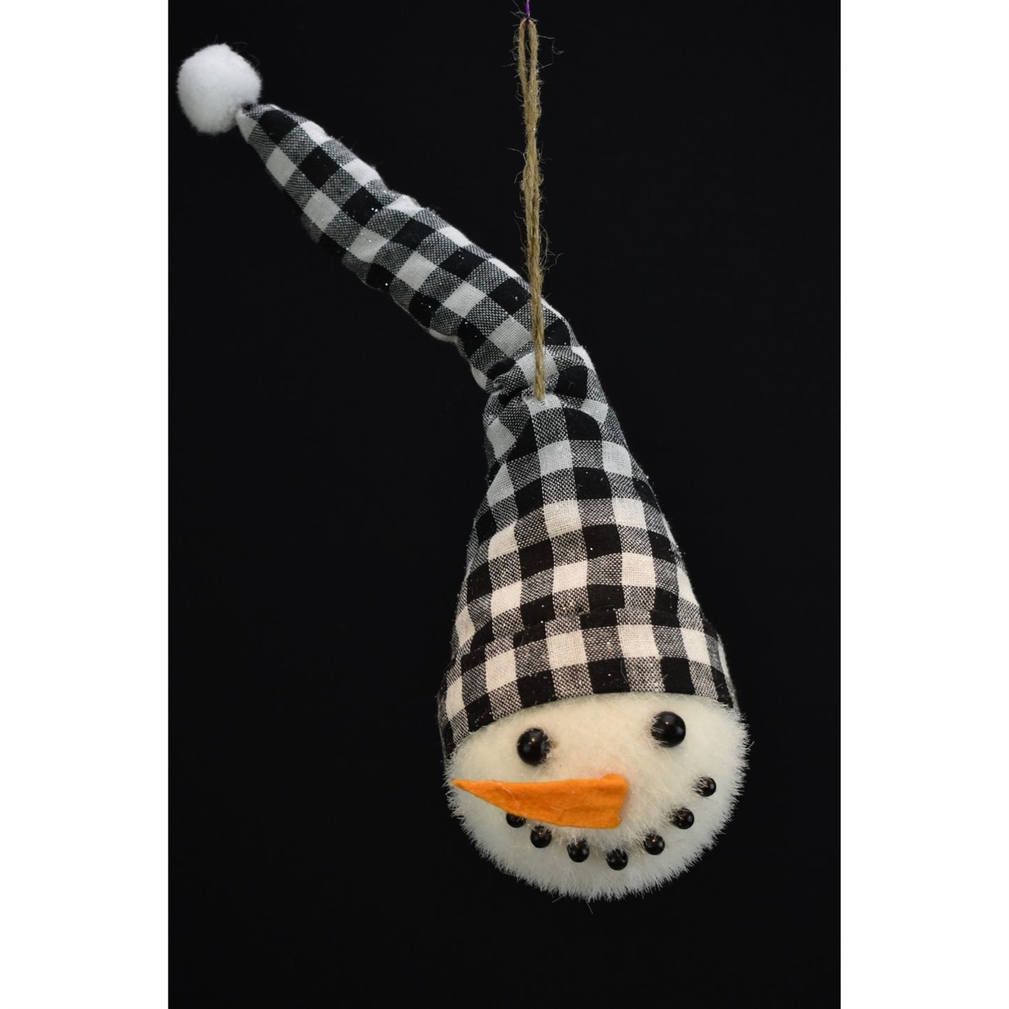 11.5" Snowman Head with Black/White Checked Hat Ornament | BF