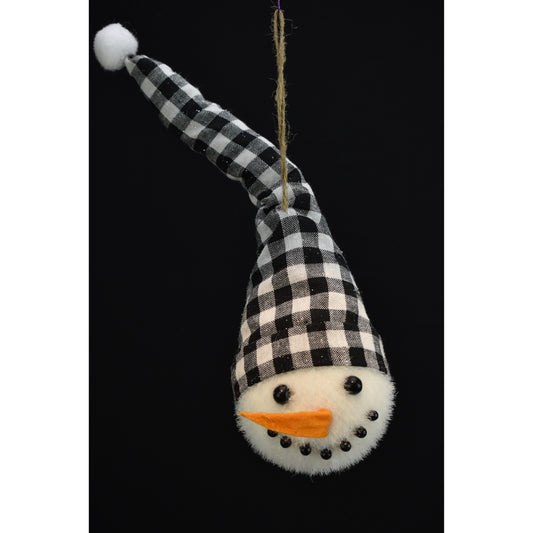 11.5" Snowman Head with Black/White Checked Hat Ornament | BF