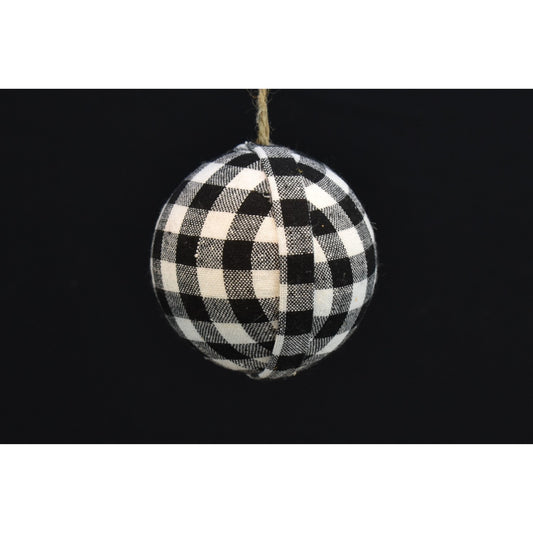4" White/Black or Red Plaid Ball Ornament | BF