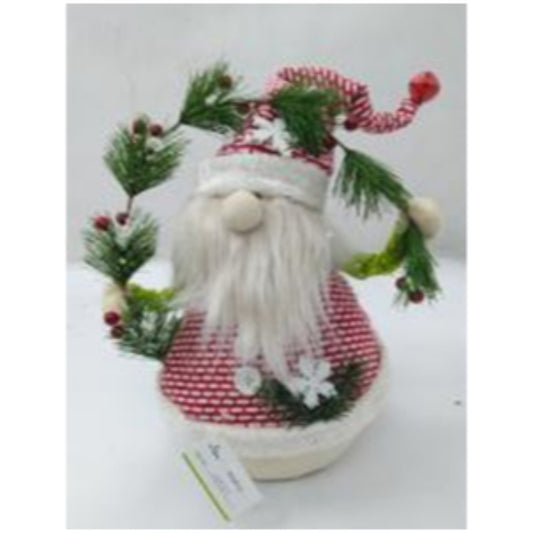 14.5" Country Plaid Santa Holding Garland in the Air | BF