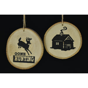 3.75" Hunting Themed Wood Disc Ornament - 2 Asst, sold separately | BF