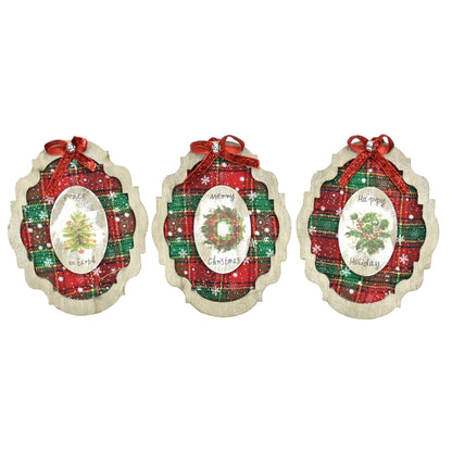 7.5" Wood Frame Plaid Ornament Asst. | BF
