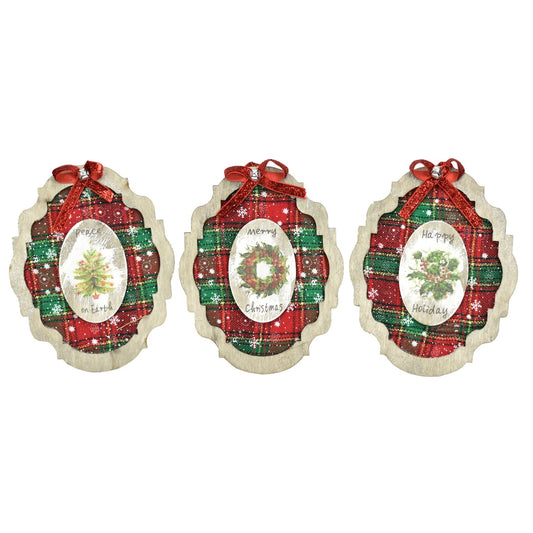 7.5" Wood Frame Plaid Ornament Asst. | BF
