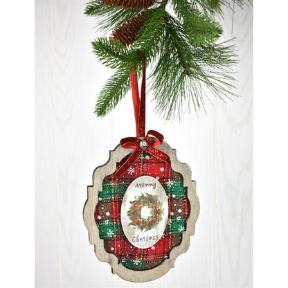 7.5" Wood Frame Plaid Ornament Asst. | BF
