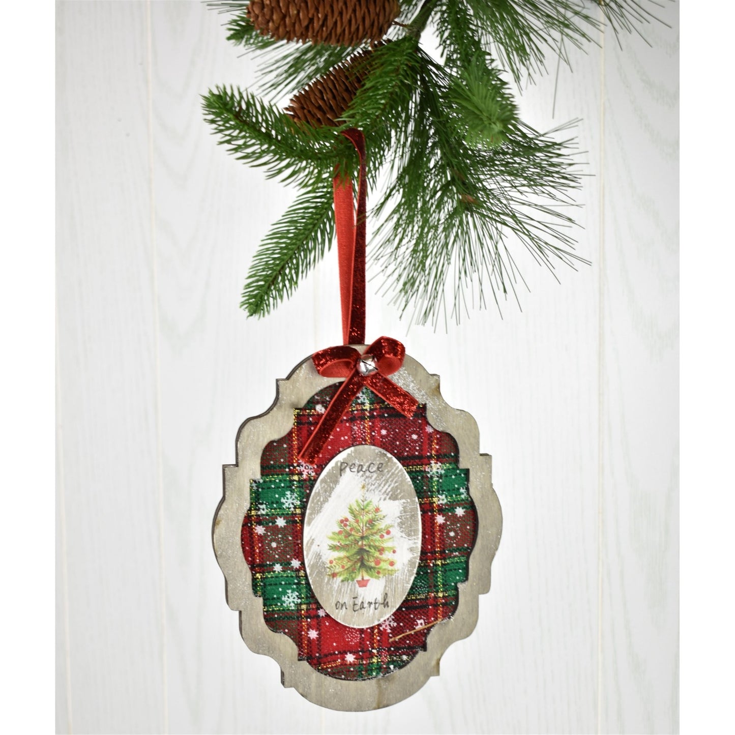 7.5" Wood Frame Plaid Ornament Asst. | BF
