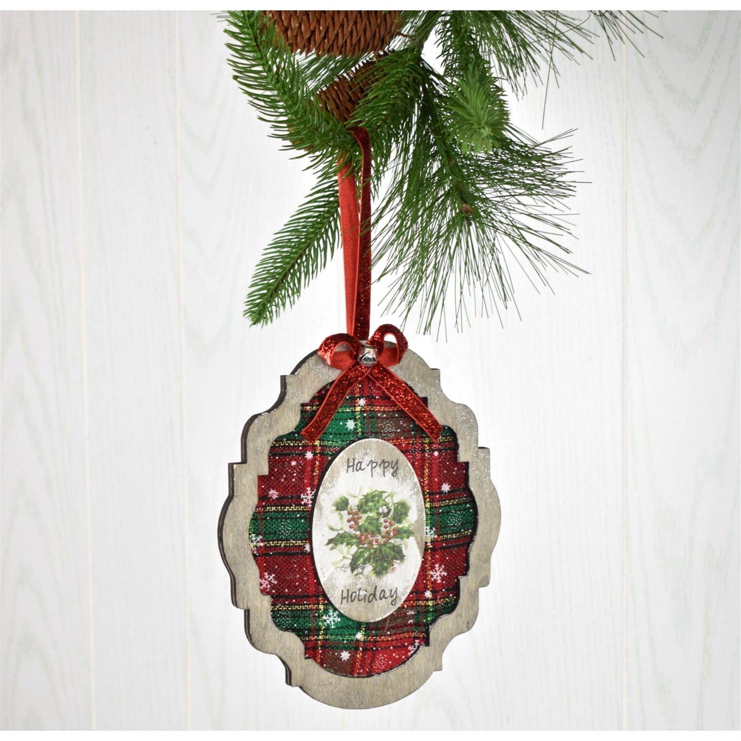 7.5" Wood Frame Plaid Ornament Asst. | BF