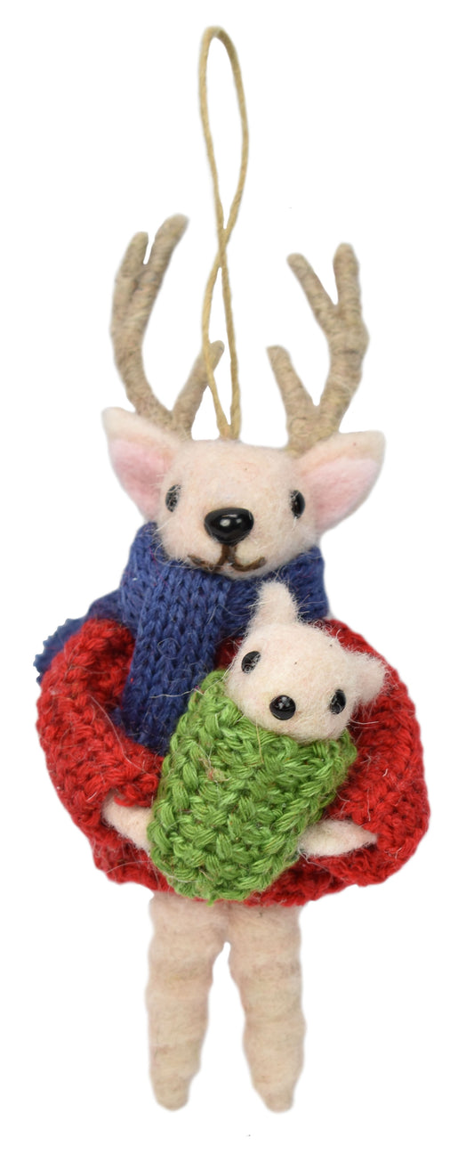 6" Wool Deer with Baby Ornament | BF