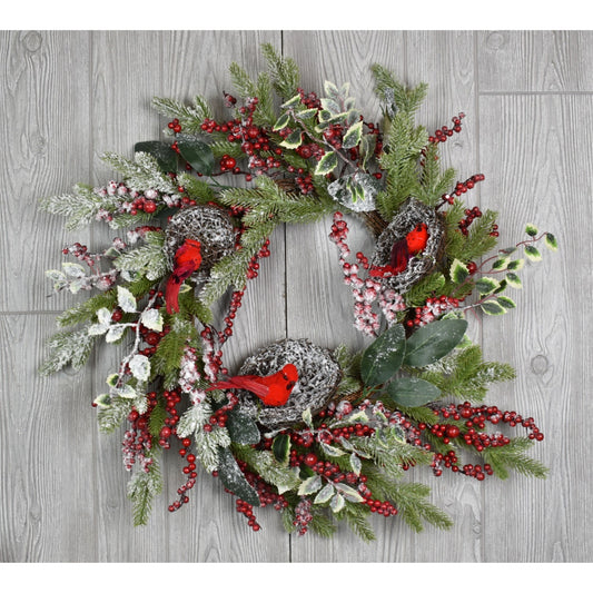 20" Snowed Royal Holly Cardinal Wreath | BF