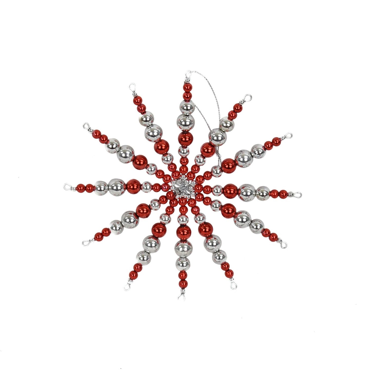 6" Retro Beaded Snowflake Ornament in Red/Silver | YK
