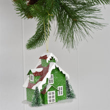 Load image into Gallery viewer, 4.5&quot; Snow Pine Village Light Up Ornaments in Red/Green--Set of 2: House &amp; Church- YK