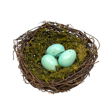 Mossed Bird nest w/ Blue Eggs 5