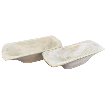 White Washed Mango Wood Dough Bowls (2 Styles, Sold Separately)
