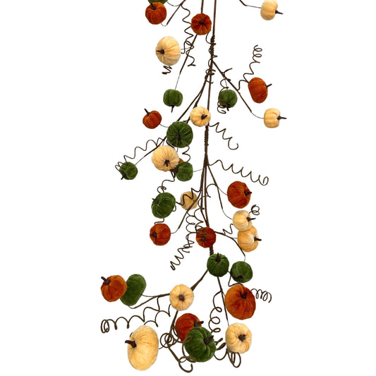 Autumn Orchards Curly Twig Fabric Pumpkin Garland 48” | KS