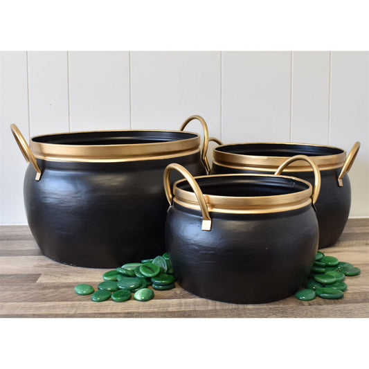 Vintage Round Planter with Handle in Champagne Set of 3 -- sold separately --