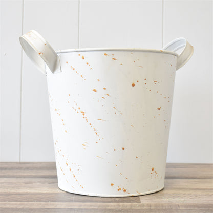 Vintage Bucket with Handles in White/Rust