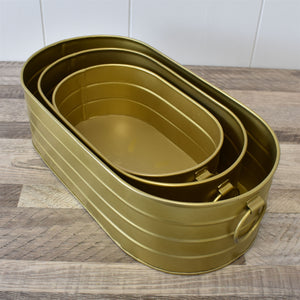 Ribbed Oval Planter Set of 3 Gold