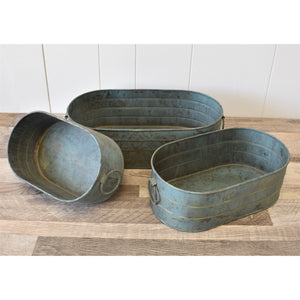 Ribbed Oval Planter Set of 3 in Patina